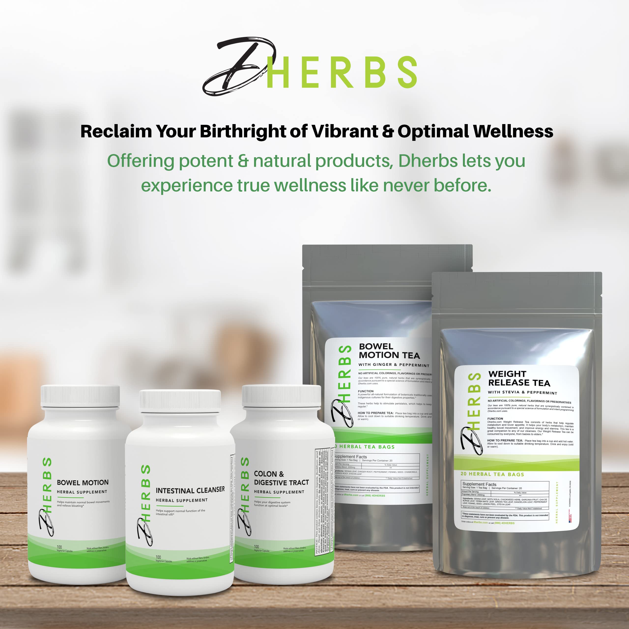 Lifestyle scene for DHerbs Intestinal Cleanser suggests a daily gut wellness routine