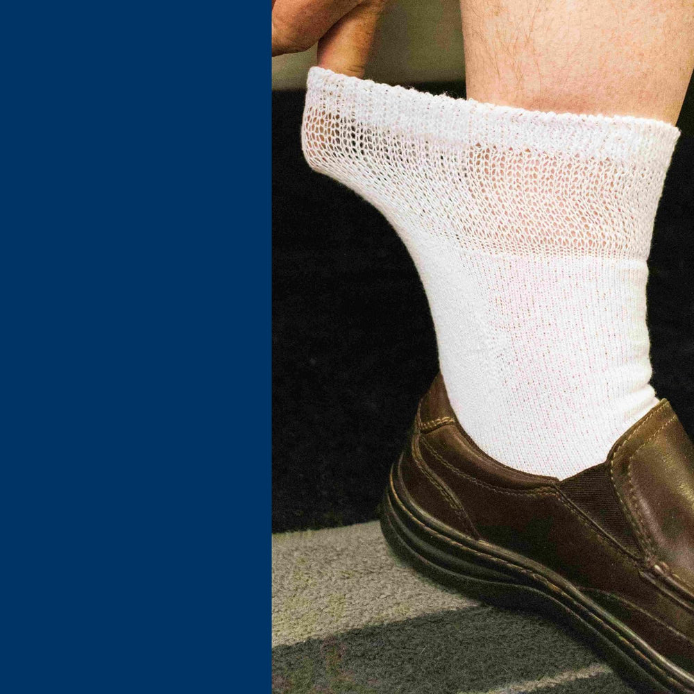 Diabetic Sock Club wide non-binding top supports circulation without constriction.