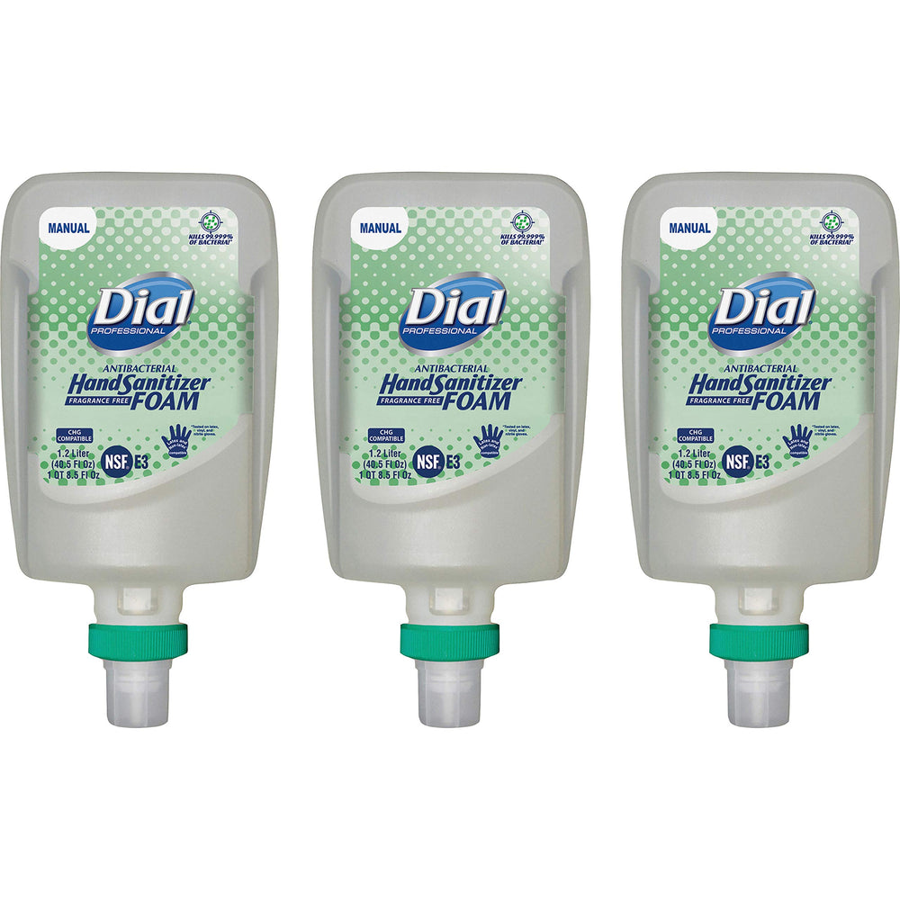 Dial Fit refill foam hand sanitizer pump highlights fragrance-free, skin-friendly formula