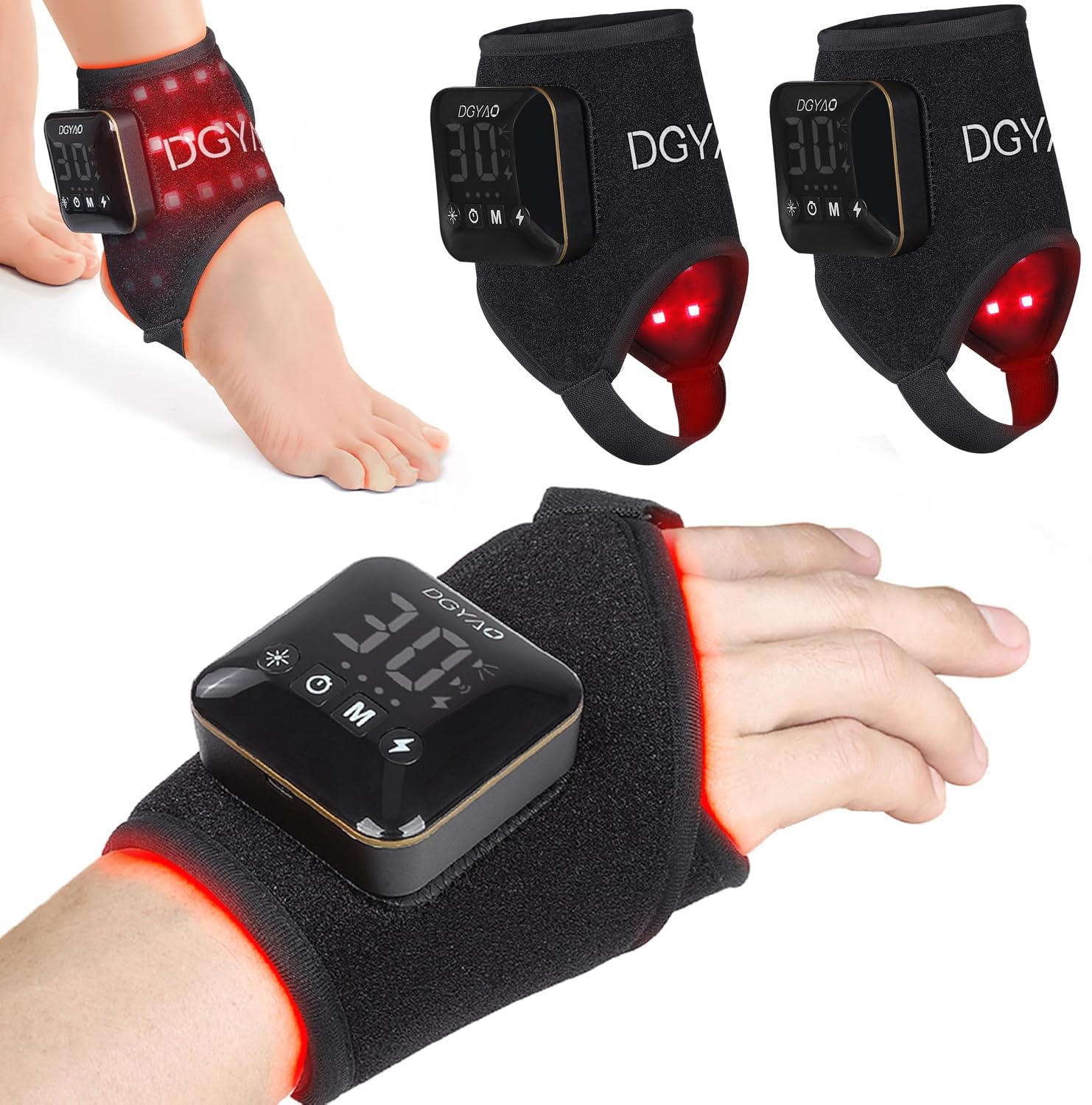 Dialudon cordless red light therapy ankle wrap close-up showing secure fit for daily use.