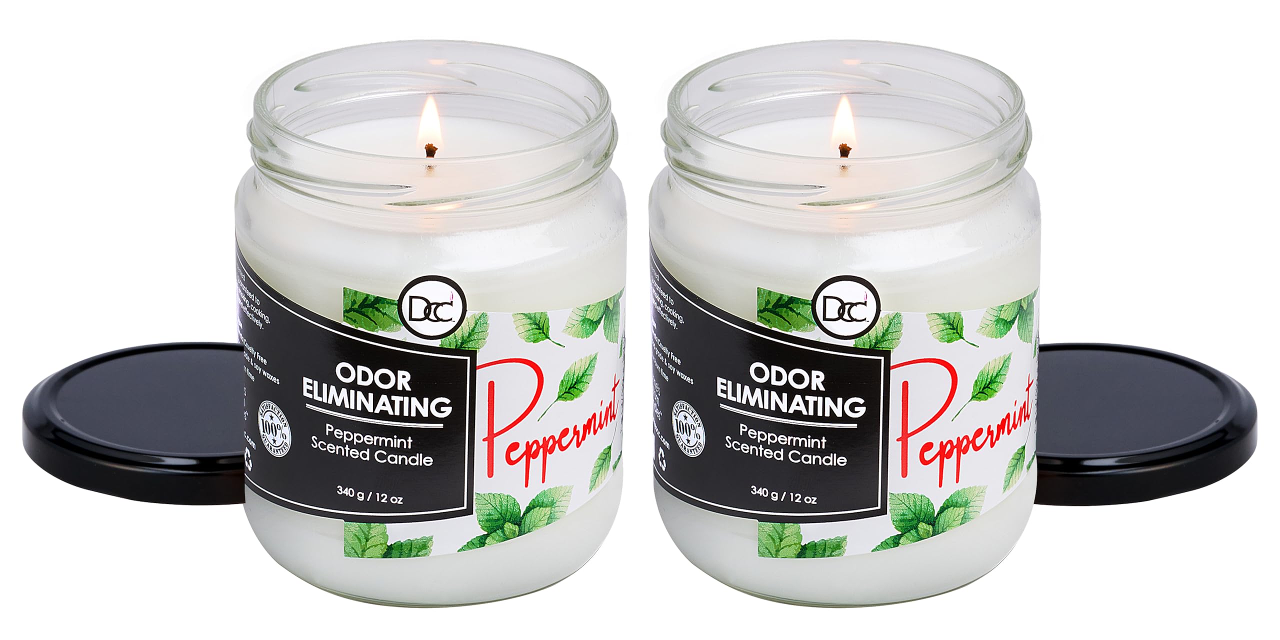Dianne's Peppermint Two Pack candle lit creates a fresh, inviting glow.