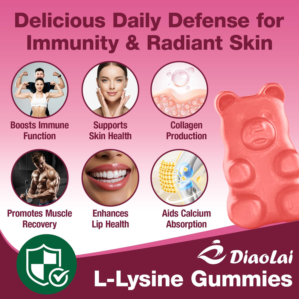 DIAOLAI L-Lysine gummies ingredients close-up highlighting vegan formula