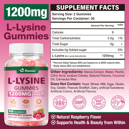 DIAOLAI L-Lysine gummies raspberry flavor close-up promoting a tasty daily routine