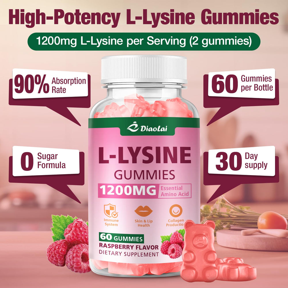 DIAOLAI L-Lysine gummies on a clean surface signaling skin lip health potential