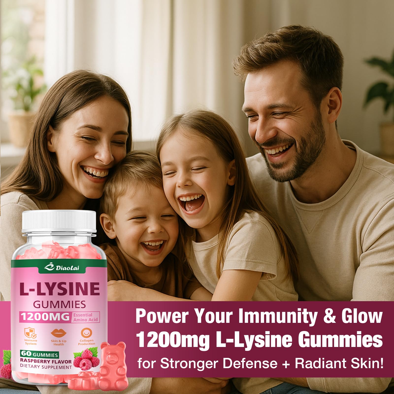 DIAOLAI L-Lysine gummies vegan formula with GMP quality badge