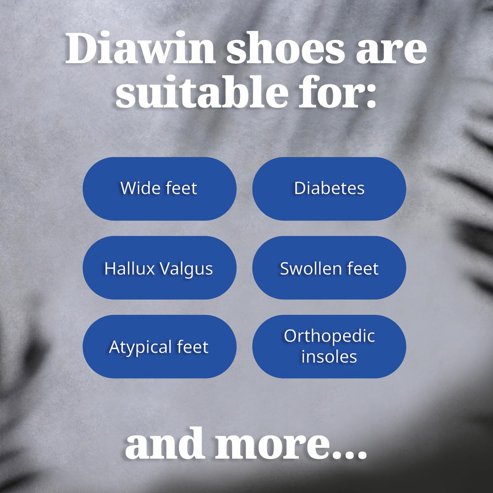 Diawin extra-depth construction fits custom insoles for personalized support.