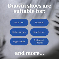 Diawin extra-depth construction fits custom insoles for personalized support.
