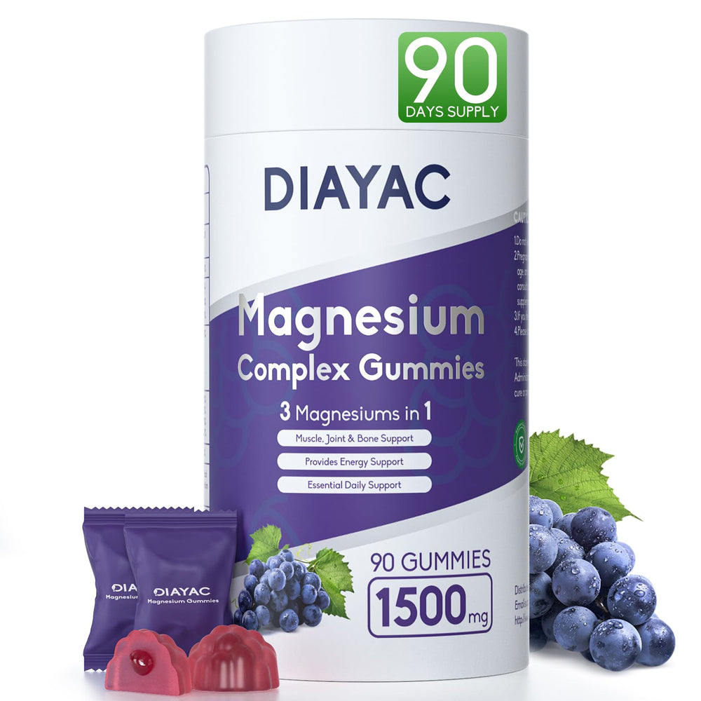 DIAYAC Magnesium Complex Gummies bottle showing daily support in a familiar form