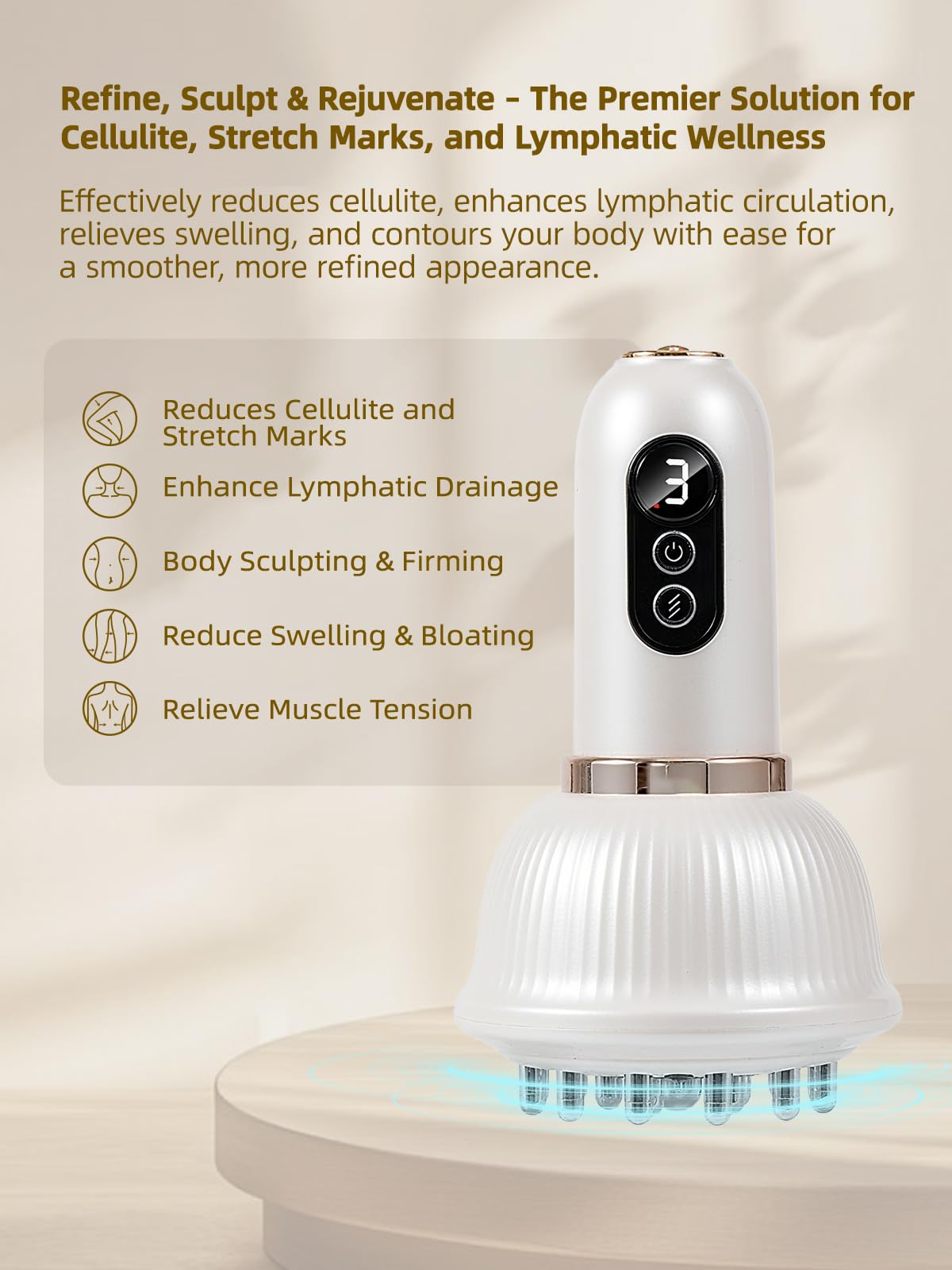 DiDEER anti-cellulite massage tool front view showing light and heat features