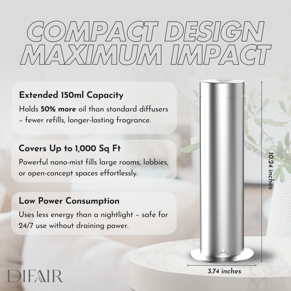 DifAir S150 leak-resistant aluminum design promotes spill-free aromatherapy