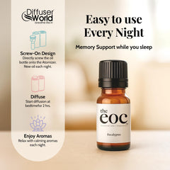 DIFFUSER WORLD Eucalyptus essential oil bottle for refreshing diffusers and clear-headed moments.