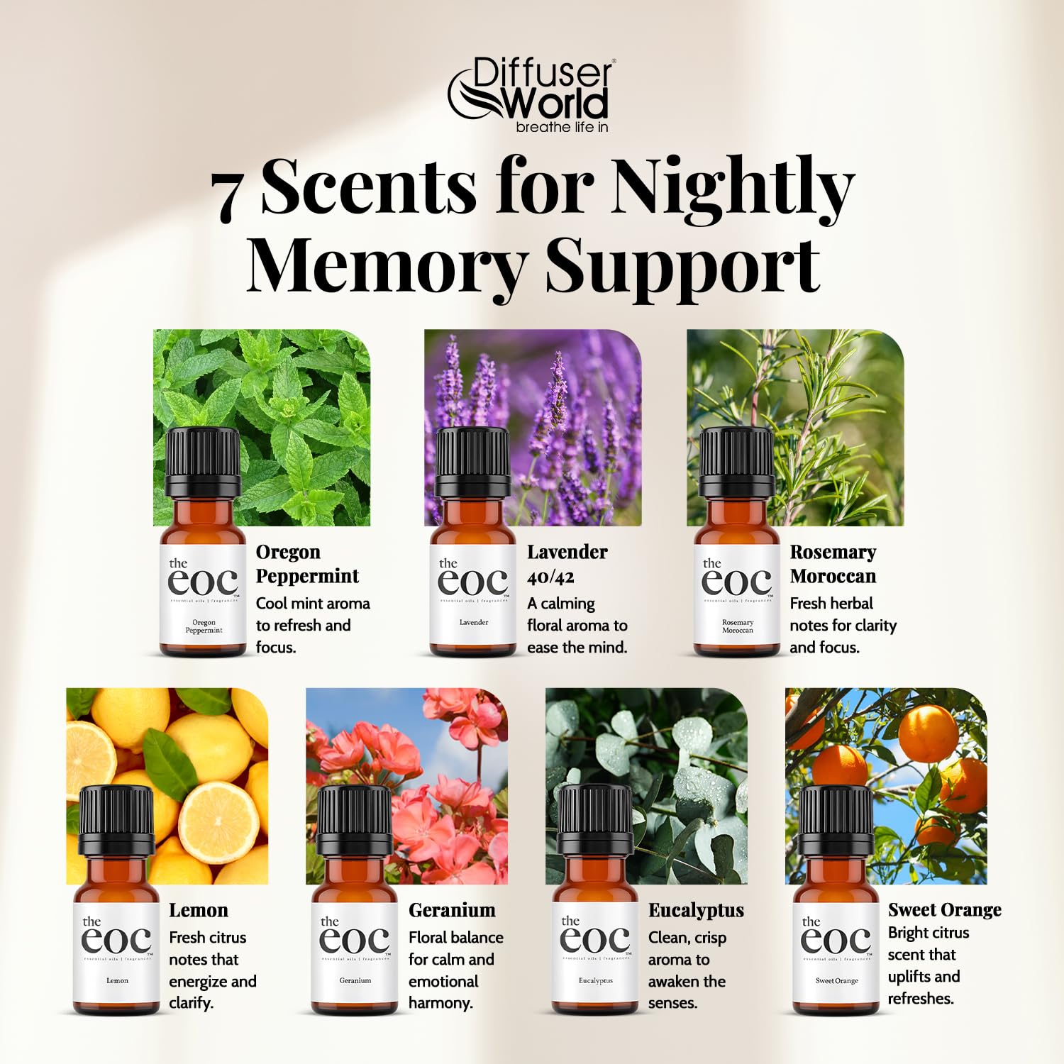 DIFFUSER WORLD Geranium essential oil bottle for skincare and calming spaces.