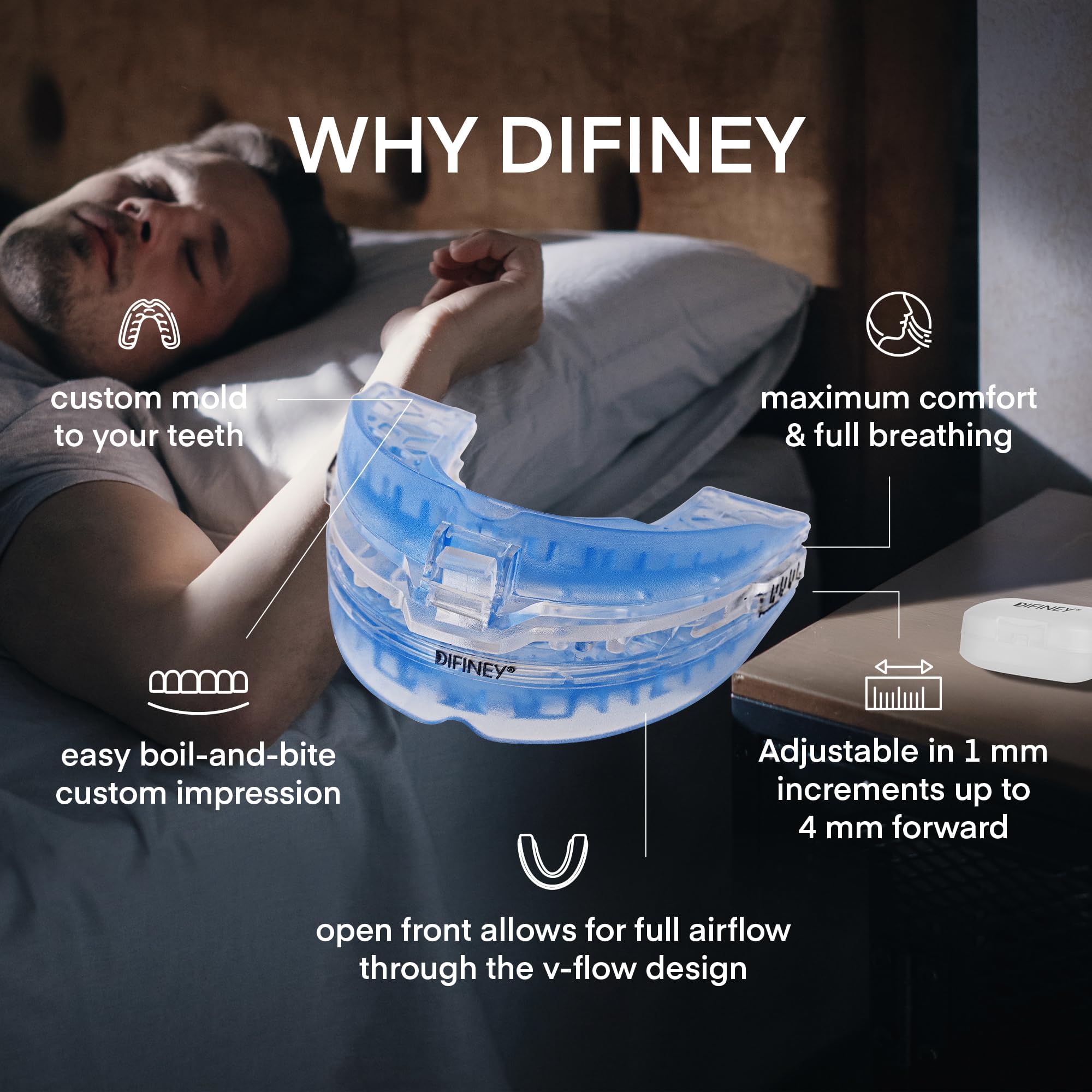 Difiney Adjustable Snore Stopper 1-6mm showing customizable jaw advancement