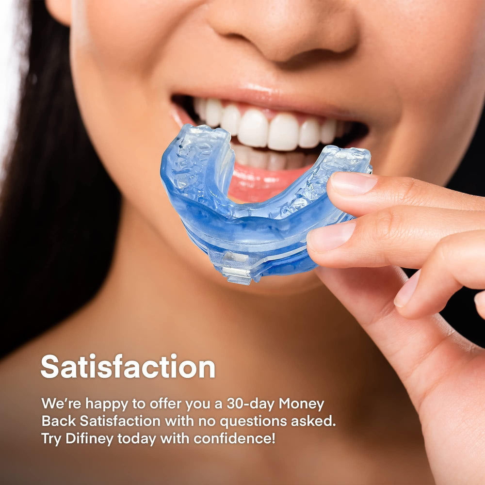 Difiney anti-snoring device case storage illustrates hygienic nightly storage.