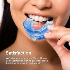 Difiney anti-snoring device case storage illustrates hygienic nightly storage.