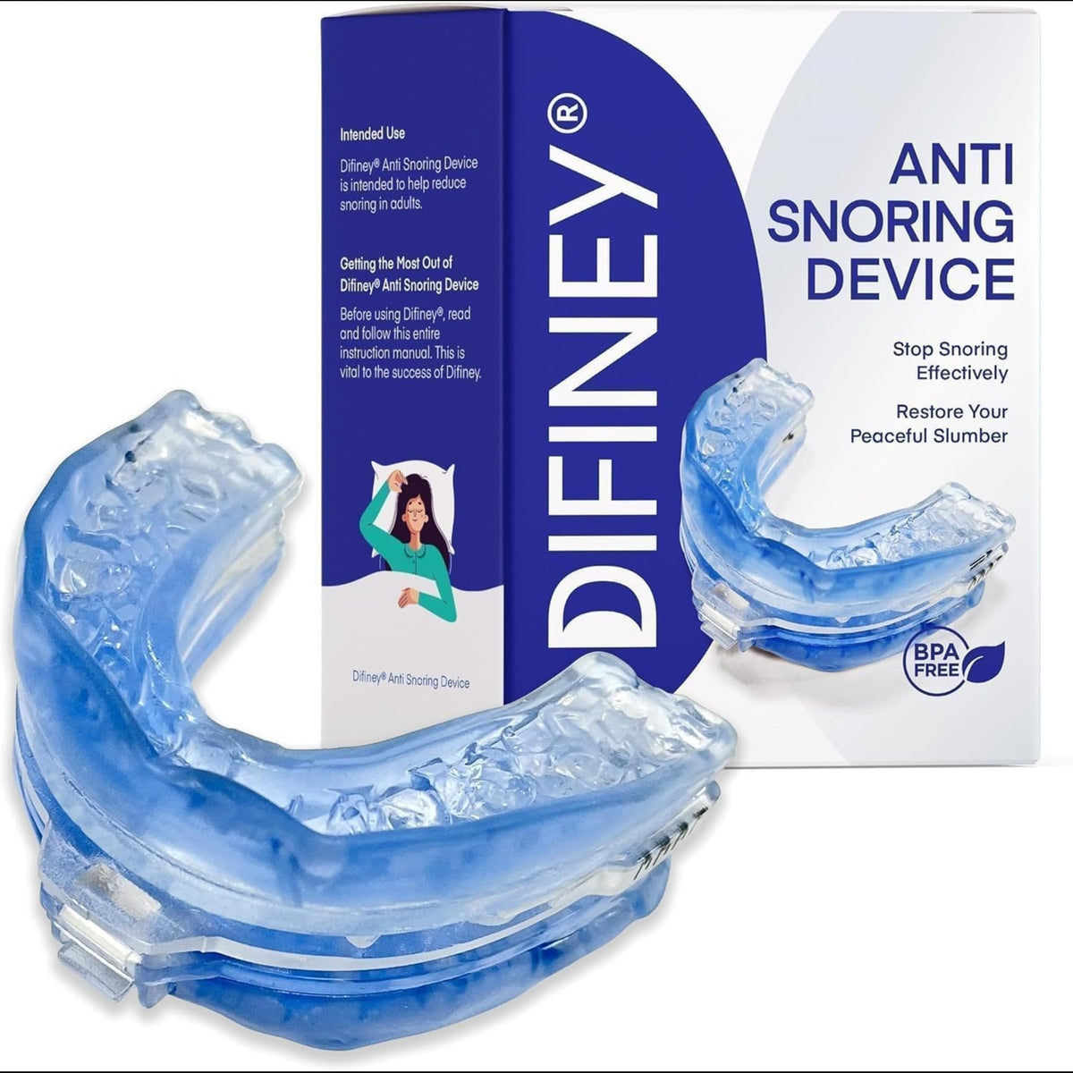 Difiney anti-snoring device front view helps promote quieter nights.
