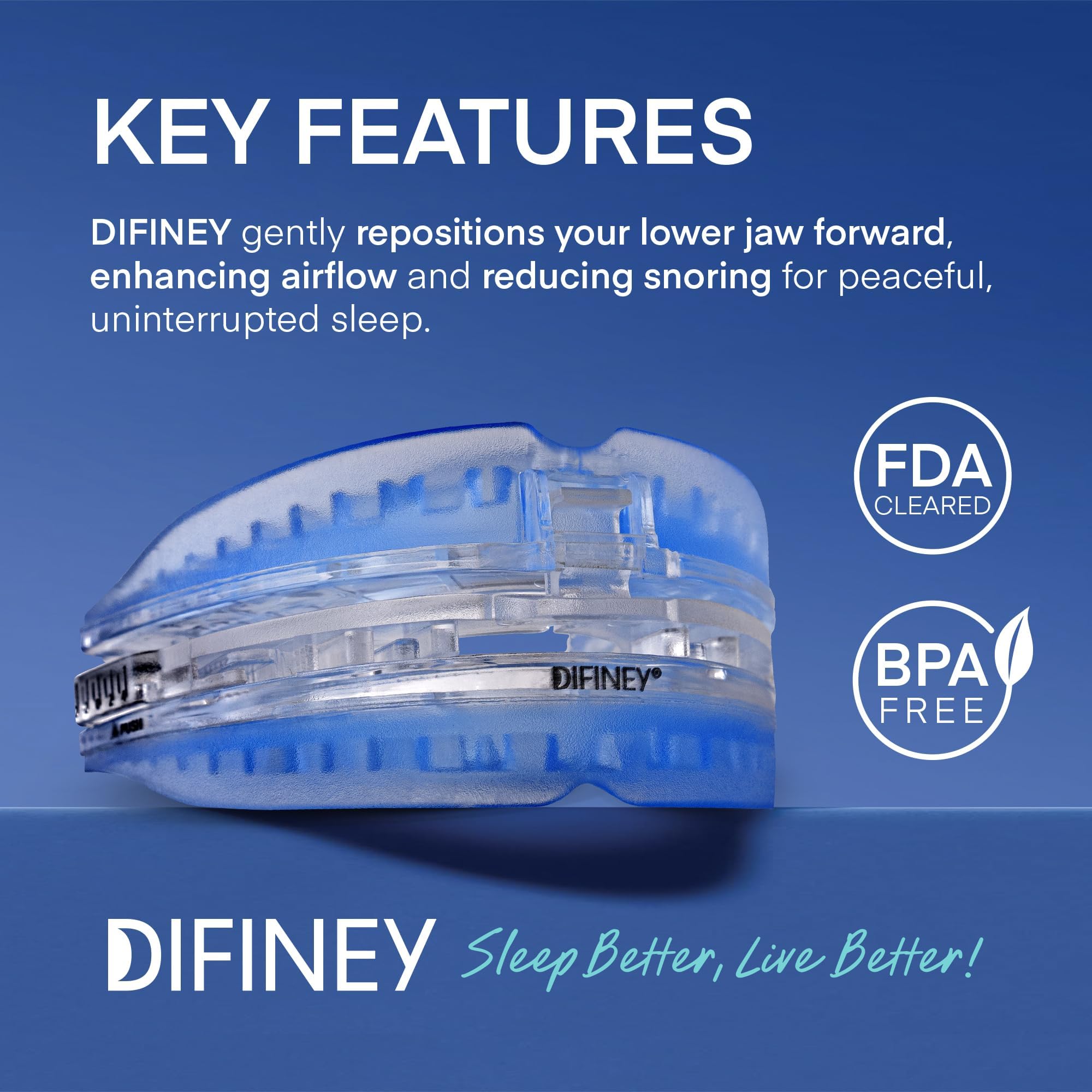 Difiney Anti Snoring Device side wear highlighting adjustable fit for comfort