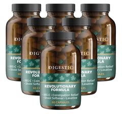 Digestic bottle pouring capsules, showcasing a gentle, natural relief option