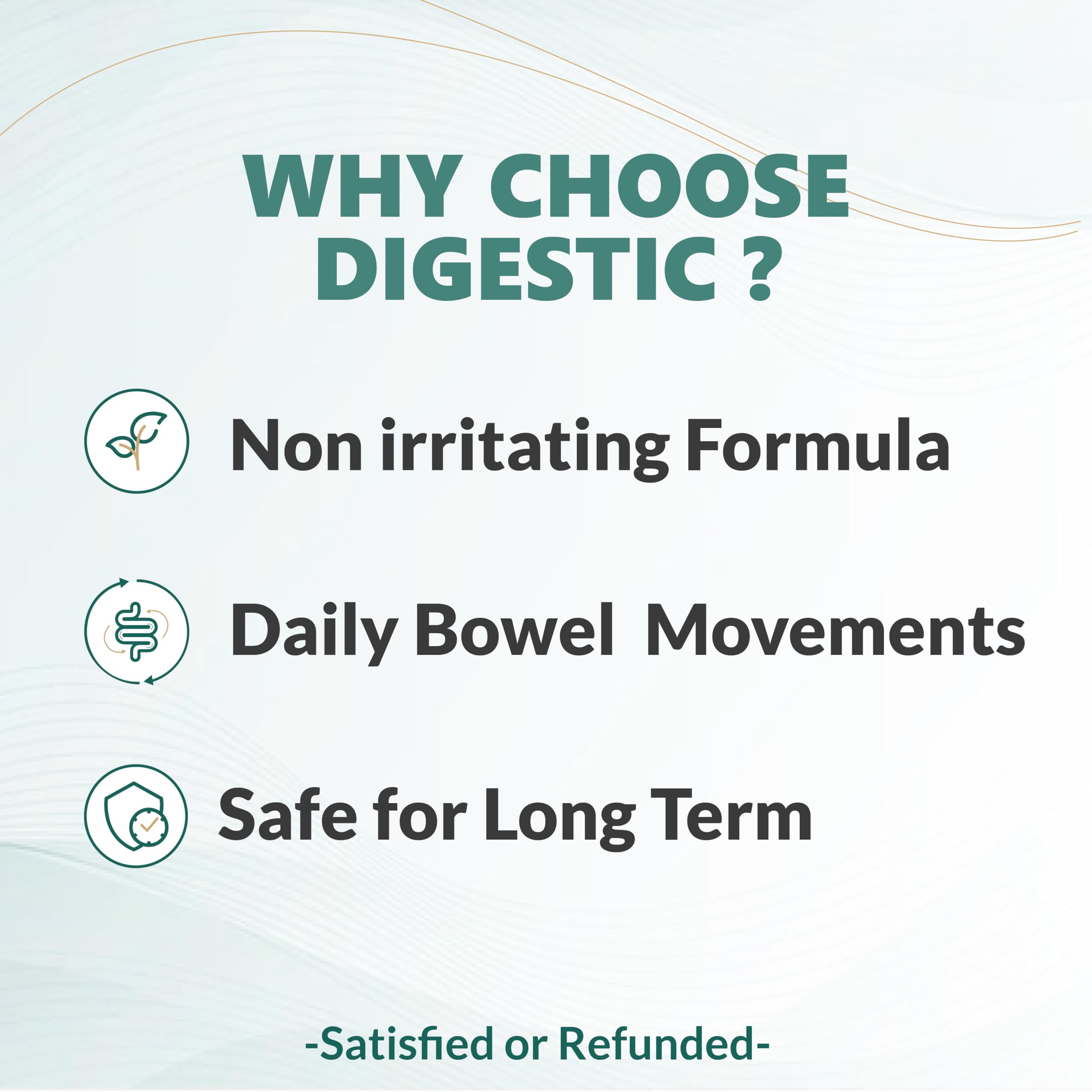 Front label of Digestic noting natural, non-addictive formulation.