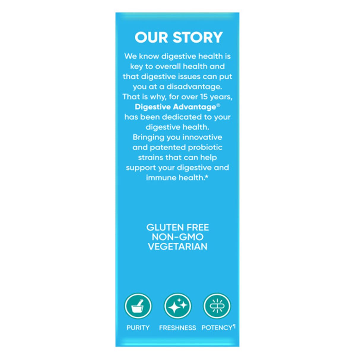 Digestive Advantage BC-30 probiotic label highlighting patented live cultures