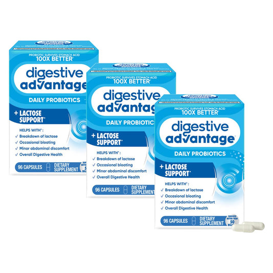 Digestive Advantage bottle front highlighting the probiotic blend for digestive balance.