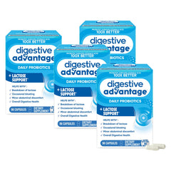 Digestive Advantage bottle front displaying probiotic and lactose defense for daily digestion.