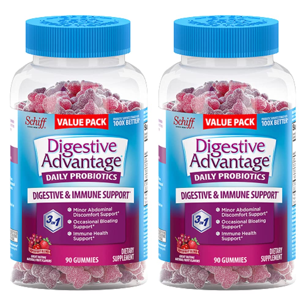 Digestive Advantage Daily Probiotic Gummies bottle front for gut comfort.