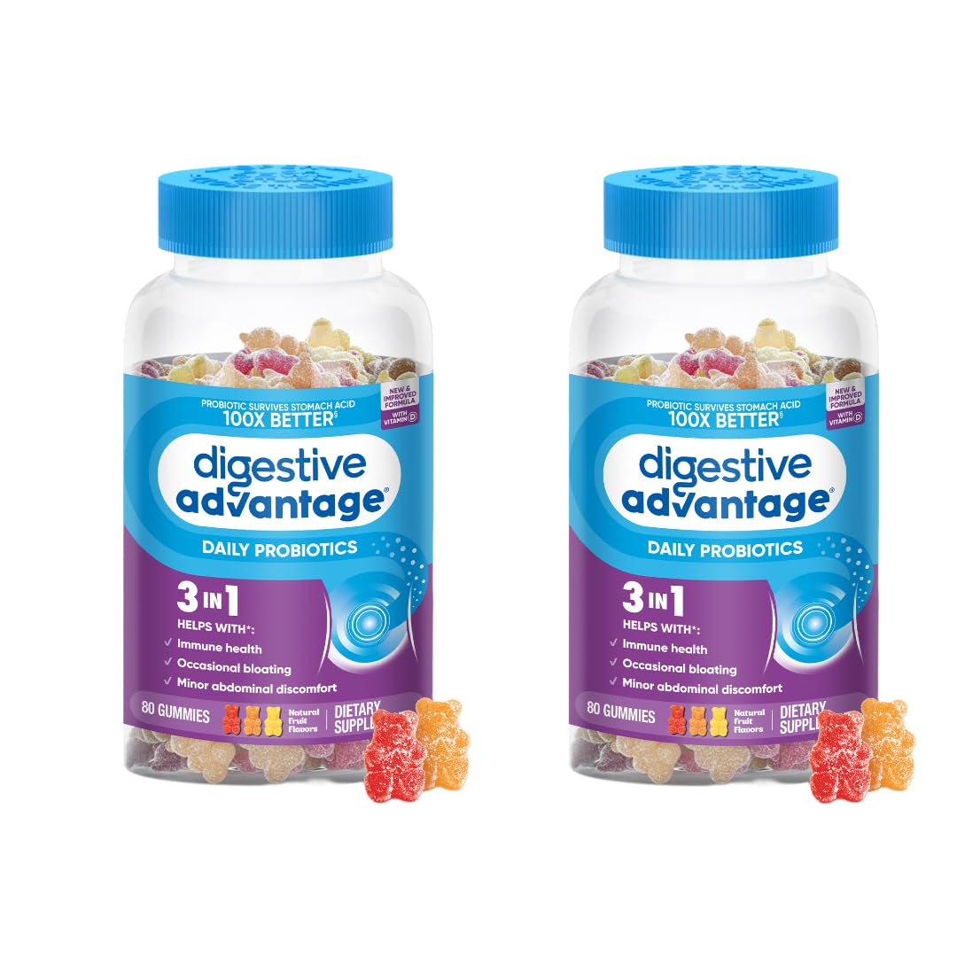 Digestive Advantage daily probiotic gummies bottle promotes digestive comfort.