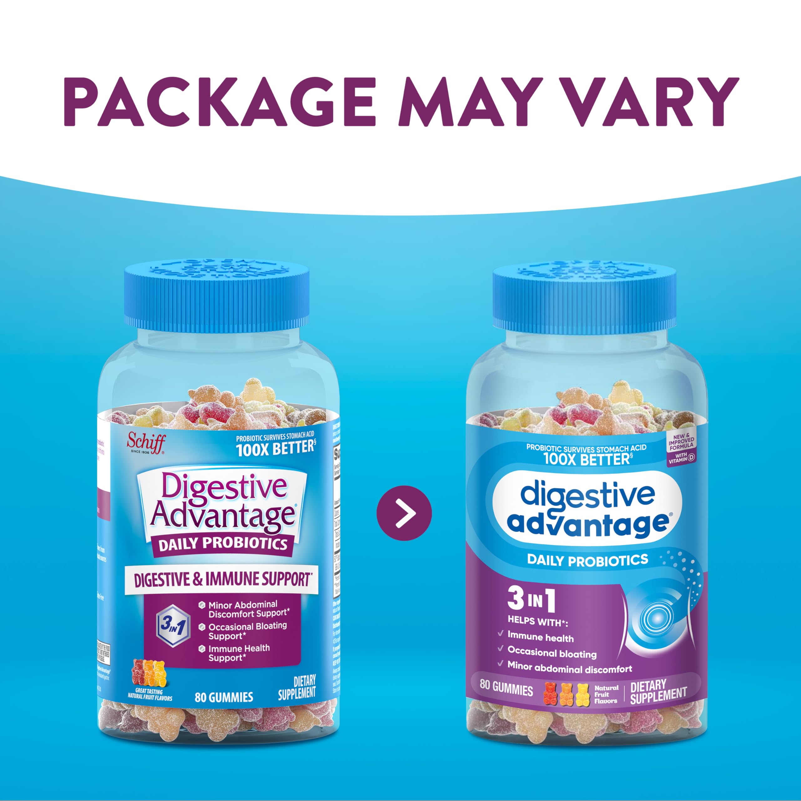Digestive Advantage gummies close-up highlighting natural fruit flavor for daily use.