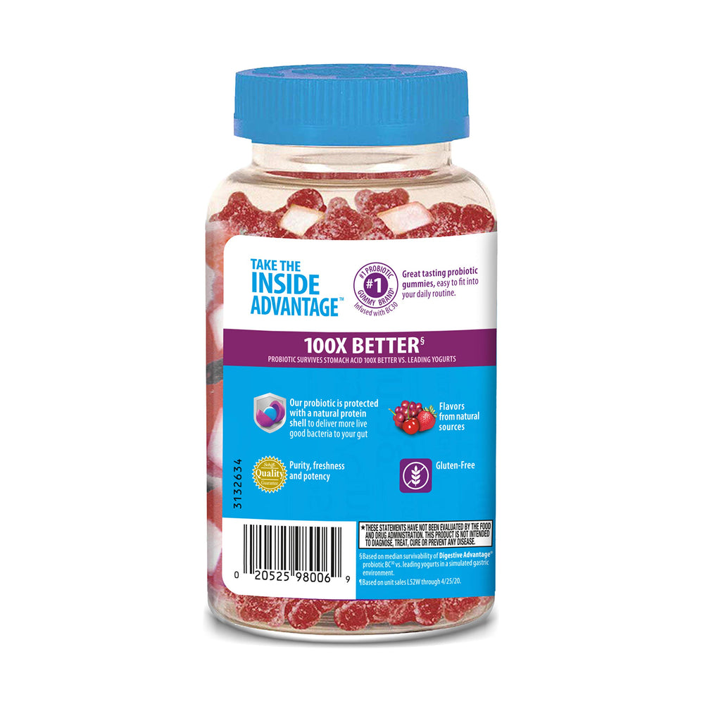 Digestive Advantage dosing: two gummies near meals.