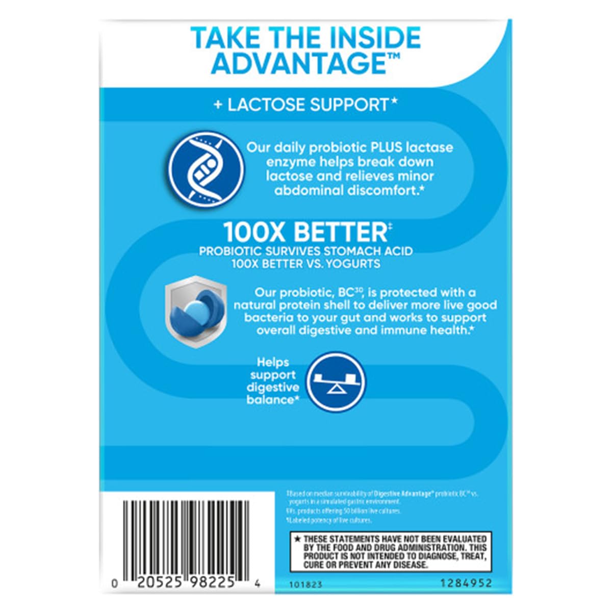 Digestive Advantage lactase pills illustrate lactose breakdown support for dairy digestion.