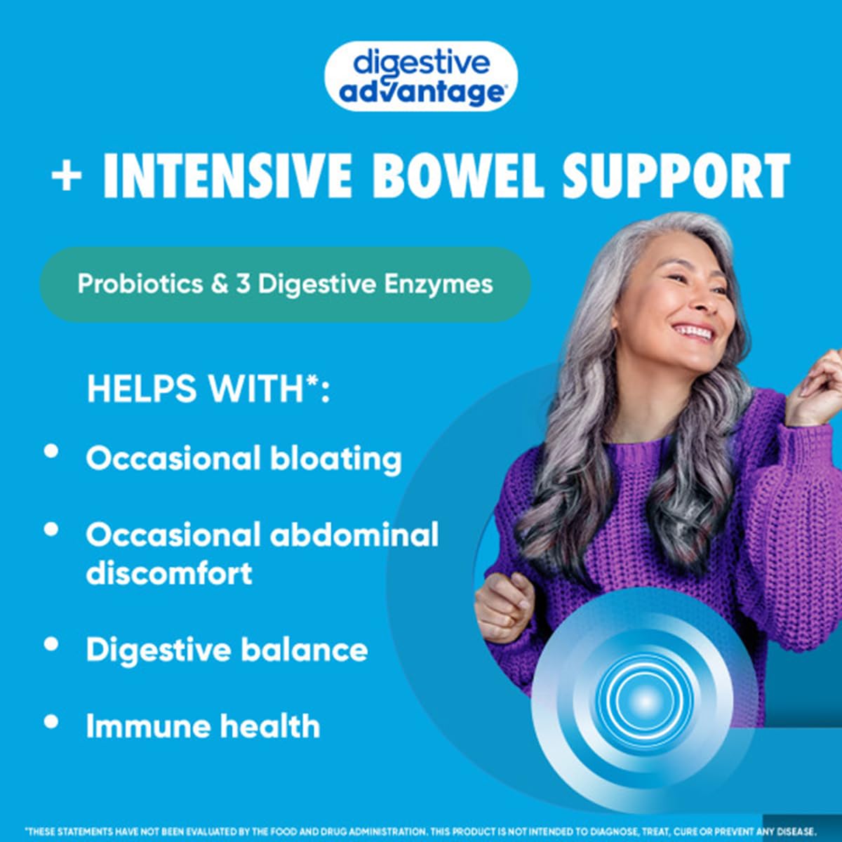 Digestive Advantage packaging front displaying 96 day supply and vegetarian formula
