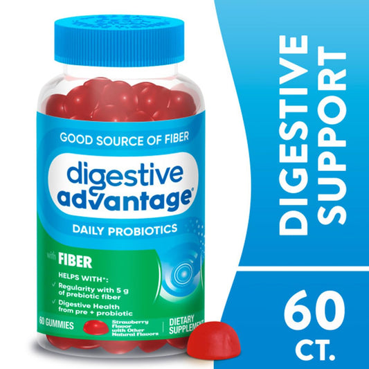 Close-up of strawberry flavor gummies for easy daily digestive support.