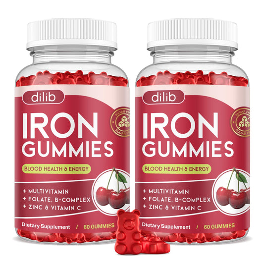 Dilib Iron Gummies cherry bottle for daily energy support.