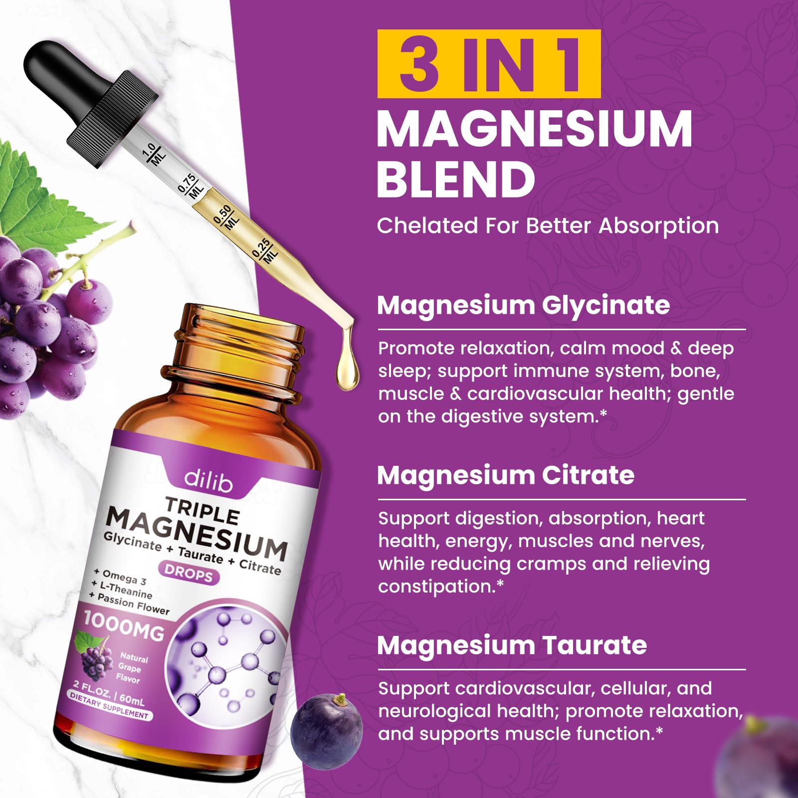 Dilib liquid magnesium drops with measuring pipette for easy dosing