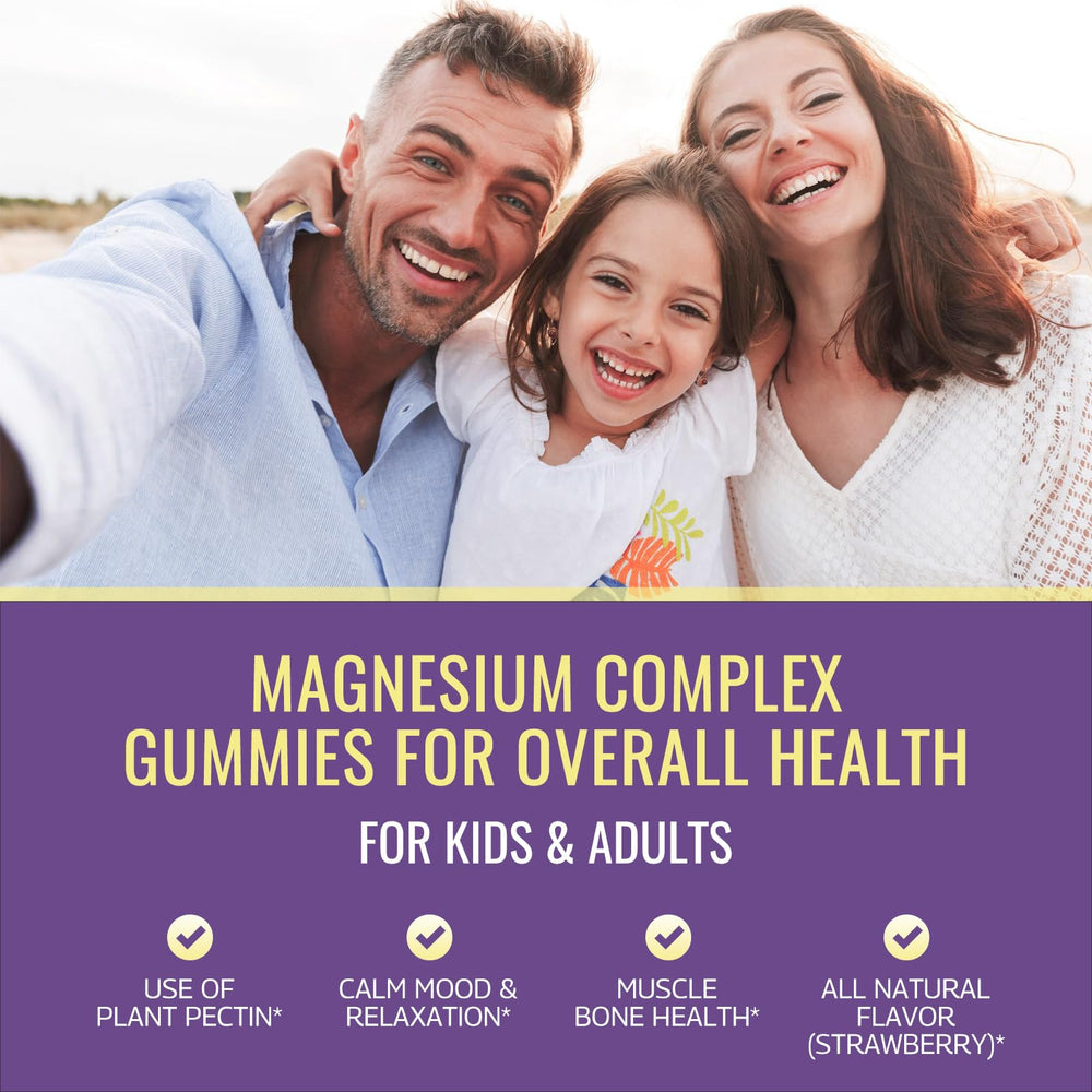 Dilib magnesium complex strawberry flavor gummies highlight vegan and non GM0 goodness
