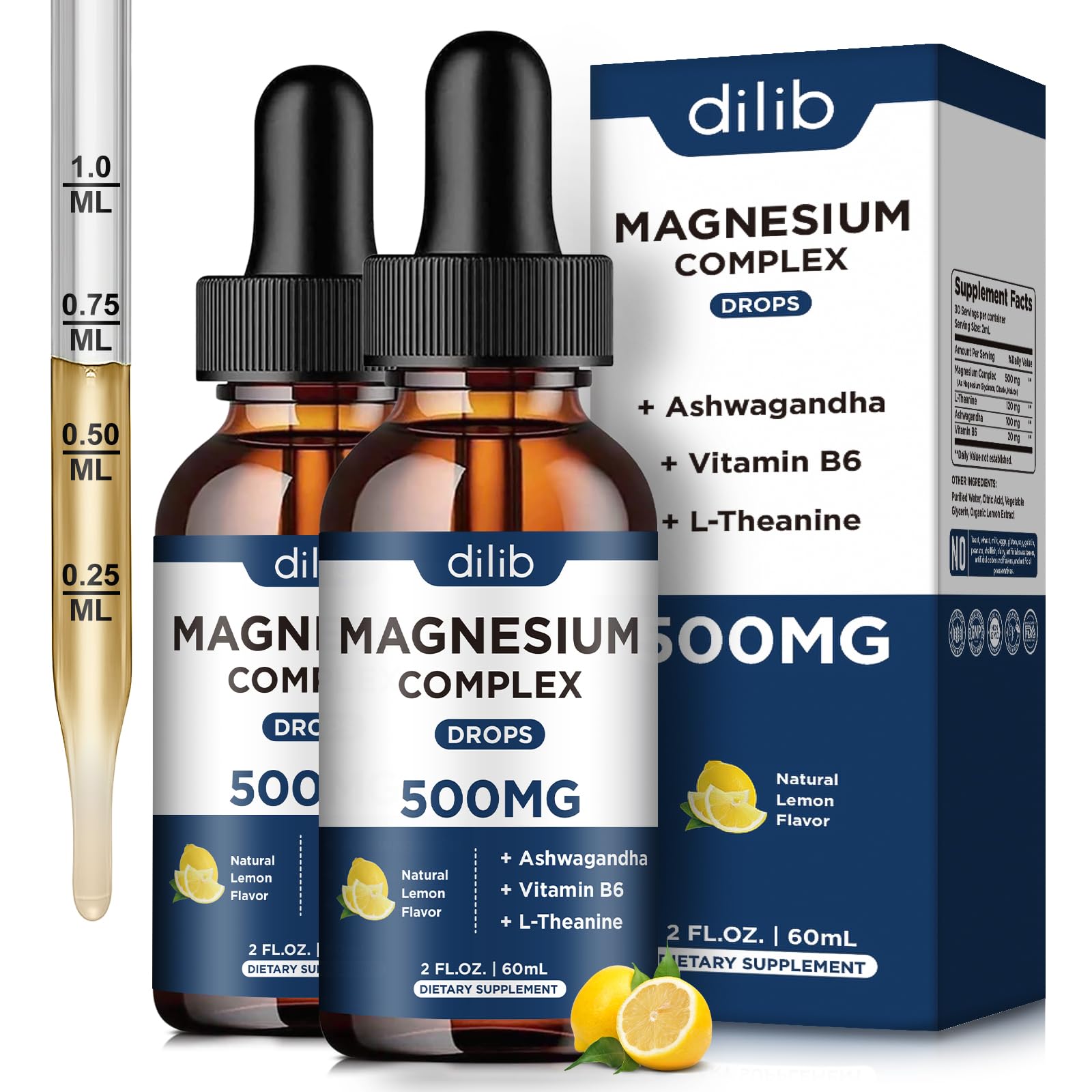 Dilib Magnesium Drops bottle with triple magnesium formula for easy intake and daily calm.