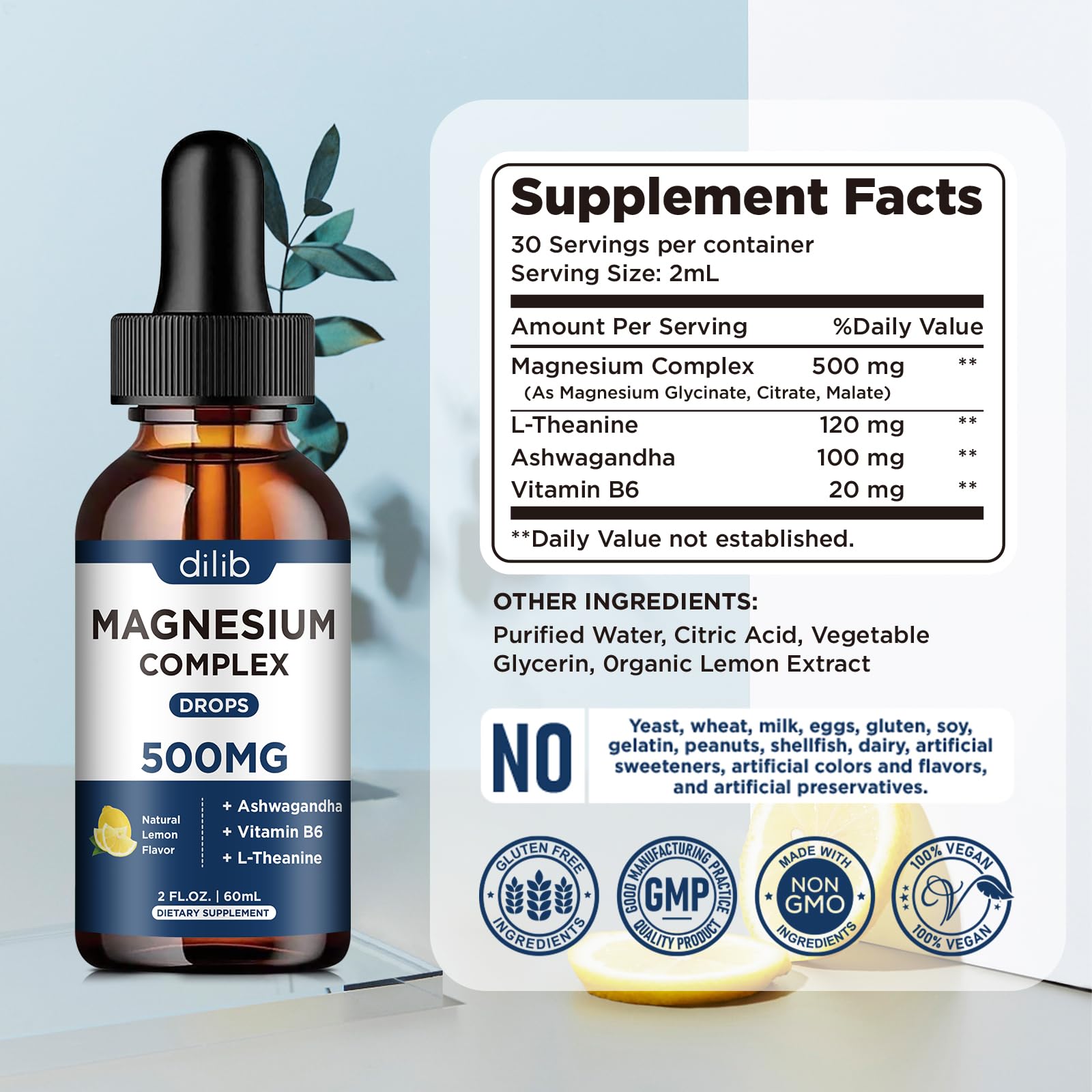 Dilib Magnesium Drops interior packaging reveals bottle size and accessibility.