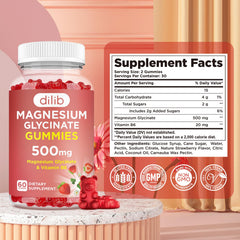 Dilib ingredients panel featuring Vitamin B6 and magnesium glycinate.