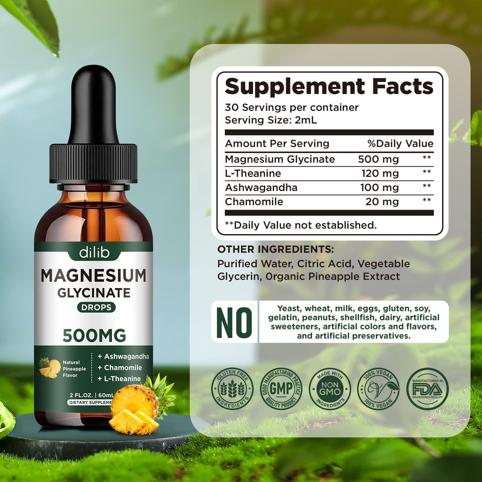 Dilib magnesium glycinate drops 2-pack for convenient family use.