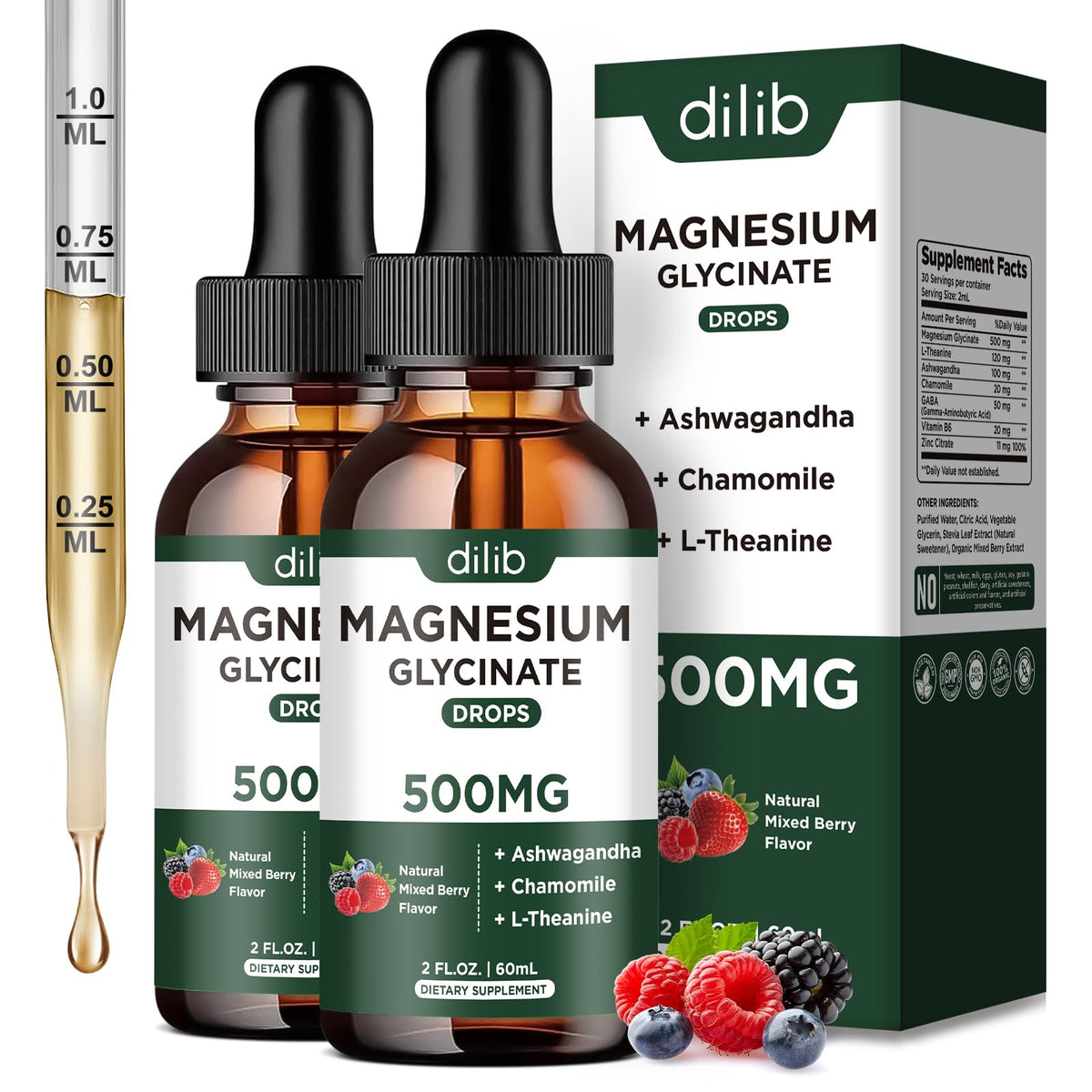 Dilib Magnesium Glycinate Liquid Drops bottle front for stress support.