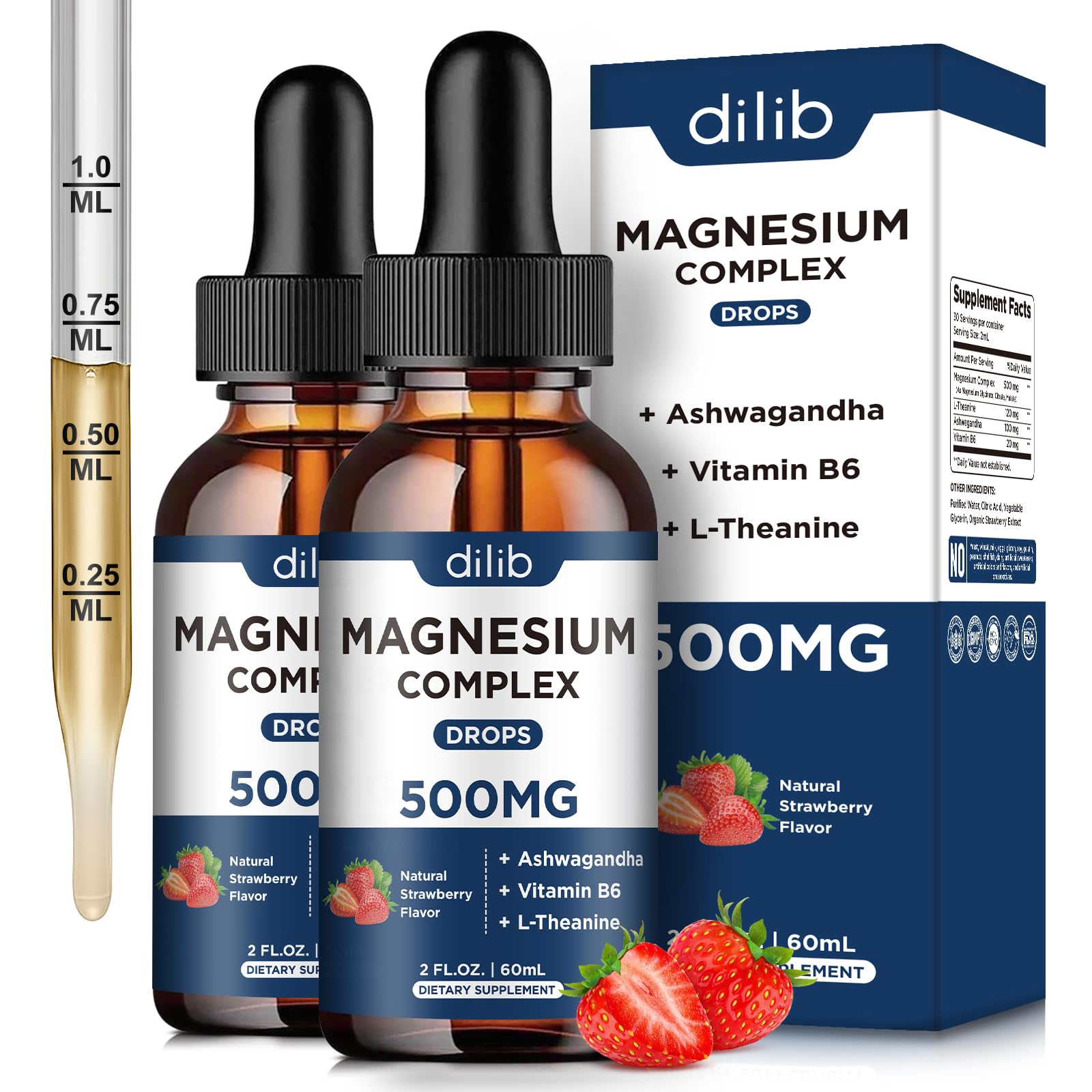 Dilib magnesium glycinate liquid drops bottle for easy, high-absorption daily use.