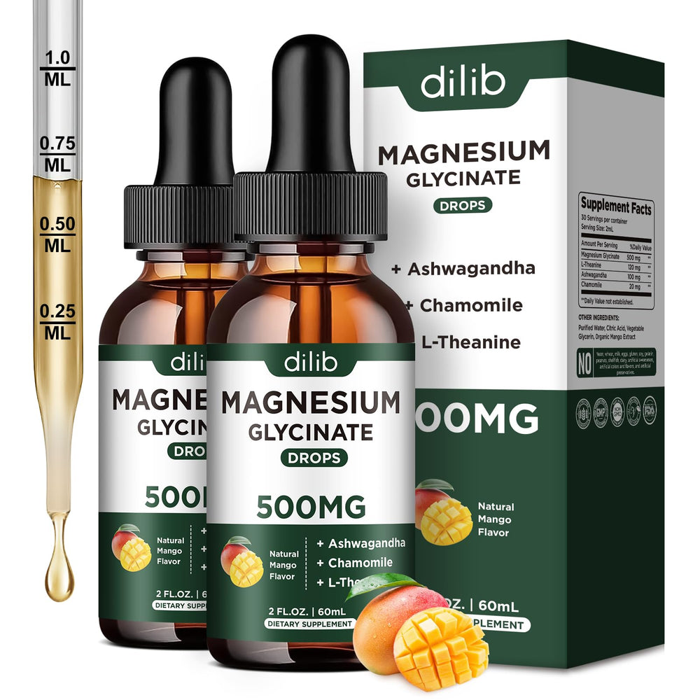 dilib magnesium glycinate liquid drops bottle with mango flavor for stress relief
