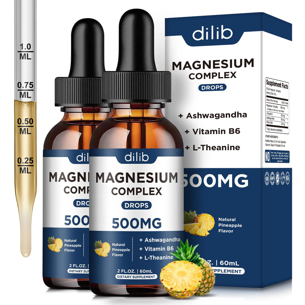 Dilib Magnesium Glycinate Liquid Drops bottle highlights fast absorption for daily use.