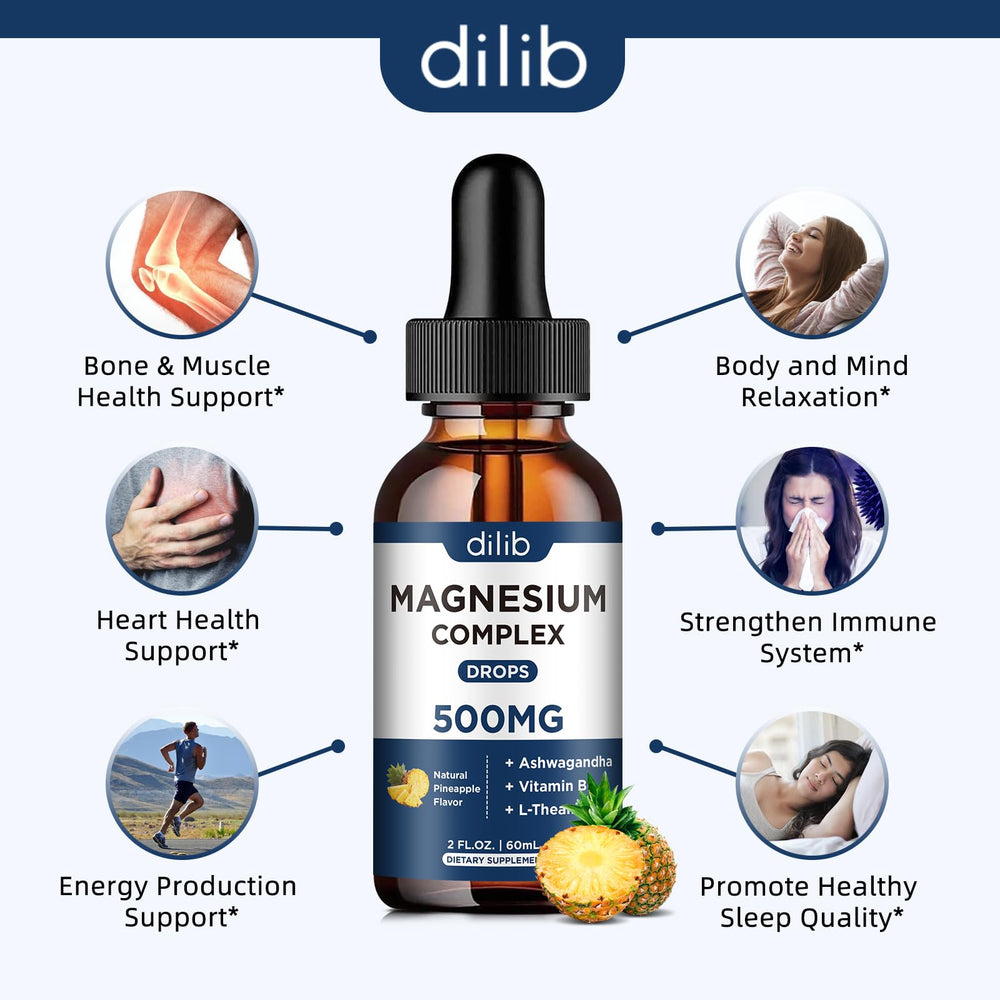 Dilib Magnesium Glycinate Liquid Drops glass indicates convenient dosing.