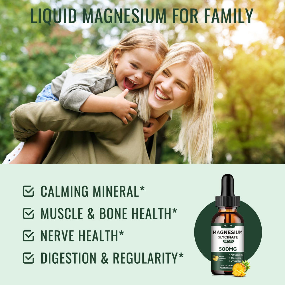 Dilib magnesium glycinate liquid drops measuring dropper for precise dosing and quick uptake.