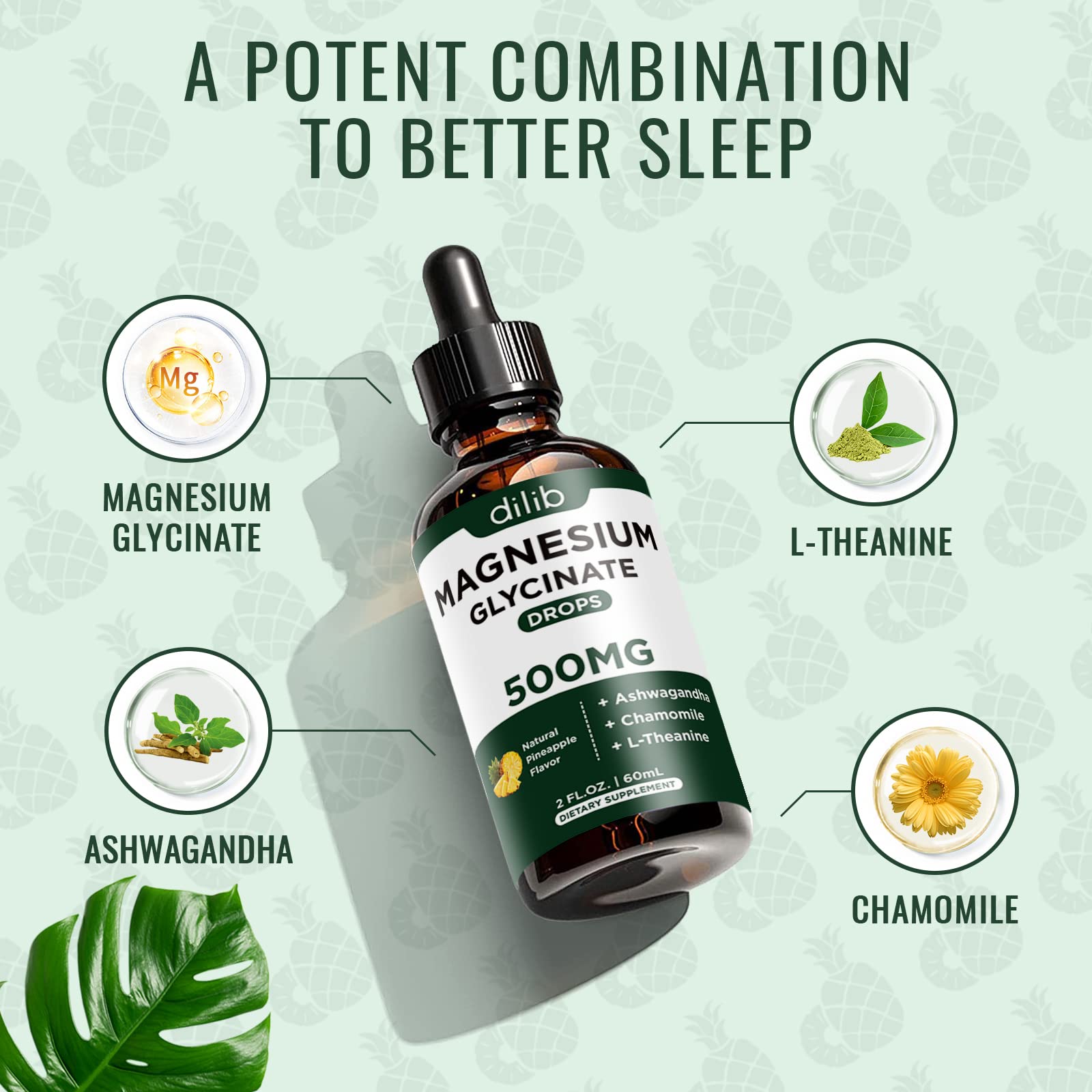 Dilib magnesium glycinate liquid drops pineapple flavor supports pleasant daily use.