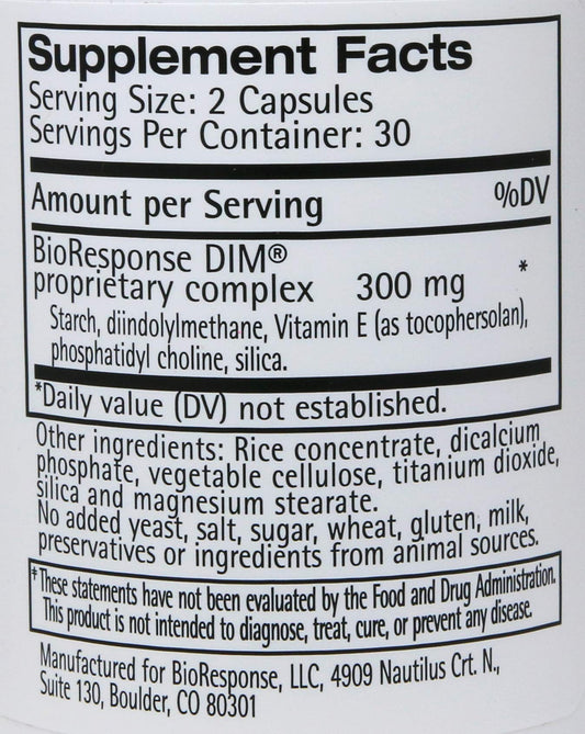 Dim BioResponse DIM capsules closeup, vegetarian formula for everyday wellness.