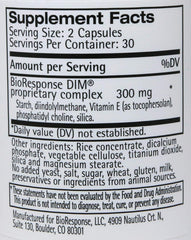 Dim BioResponse DIM capsules closeup, vegetarian formula for everyday wellness.