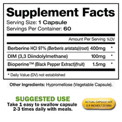 Dimberine bottle label close-up highlights purity and enhanced absorption features.